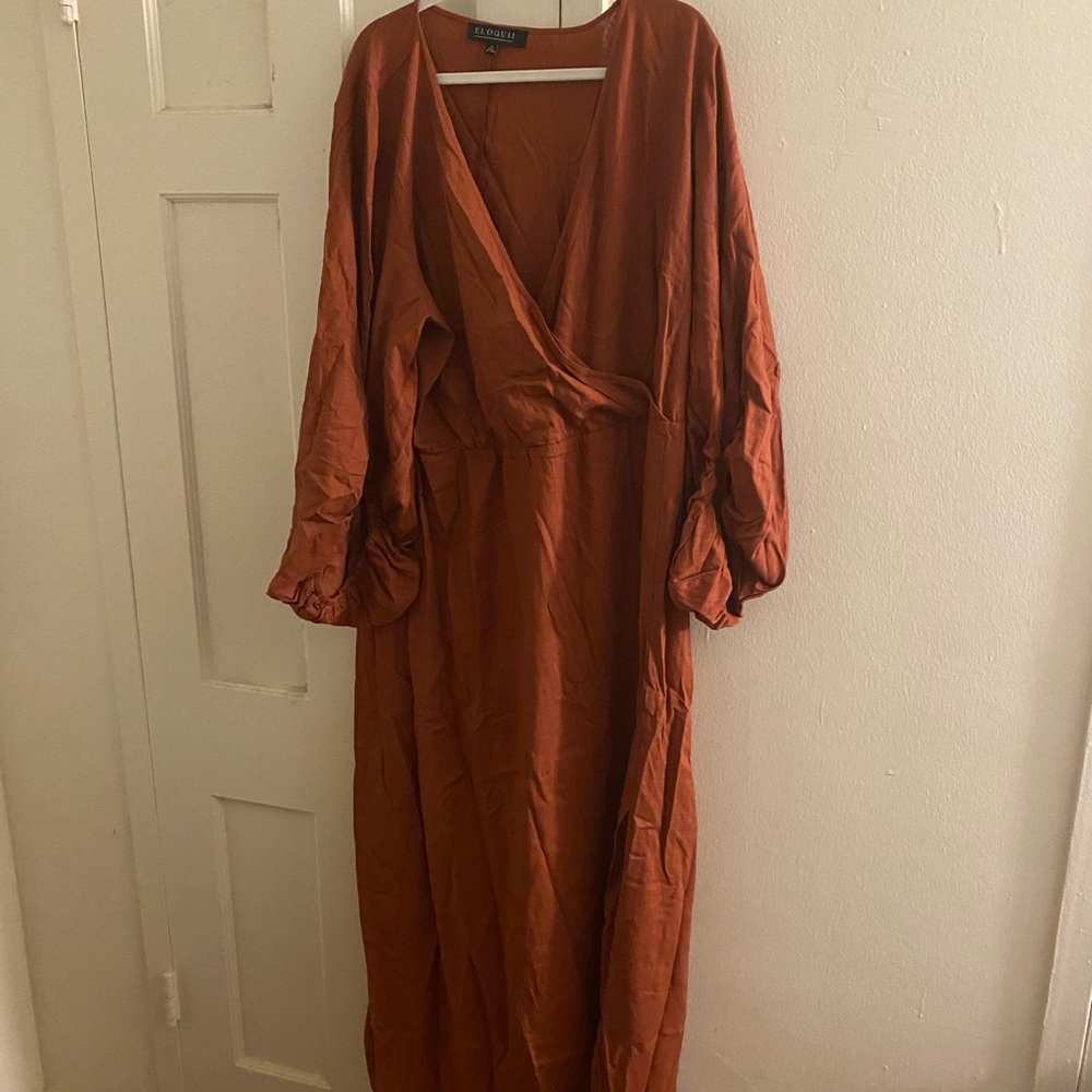 V-Neck Dress with Bishop Sleeves